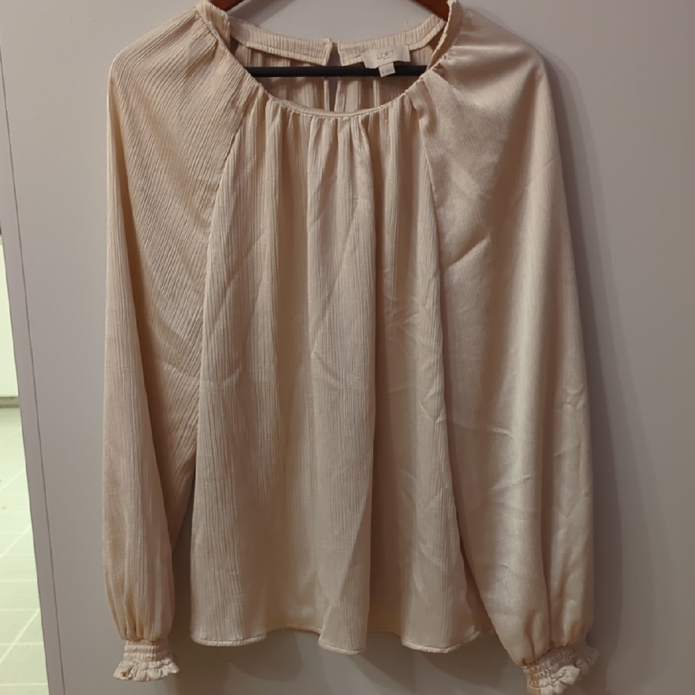 LOFT Gold Tan Ruffled Long Sleeve Blouse